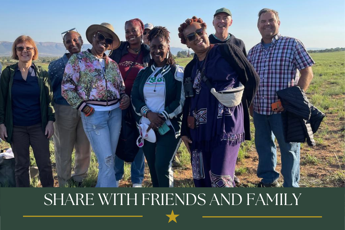Group of guests enjoying a sunrise balloon safari experience in the Magalies River Valley.