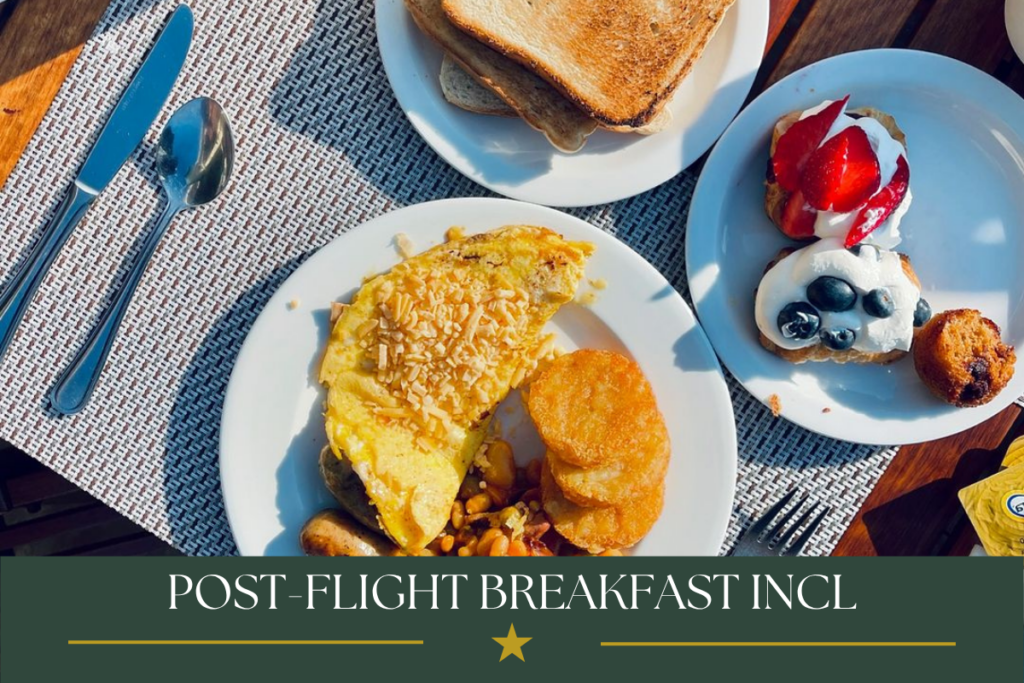 Post-flight breakfast served after a sunrise hot air balloon safari