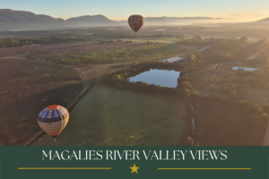 Sunrise hot air balloon views above the Magalies River Valley near Hartbeespoort
