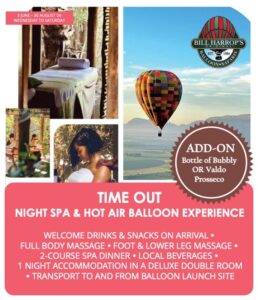 Luxury hot air balloon and spa package near Johannesburg with Mowana Spa and Bill Harrop's Original Balloon Safaris