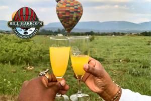 Guests enjoying a sunrise hot air balloon safari in the Magalies River Valley with Bill Harrop’s “Original” Balloon Safaris