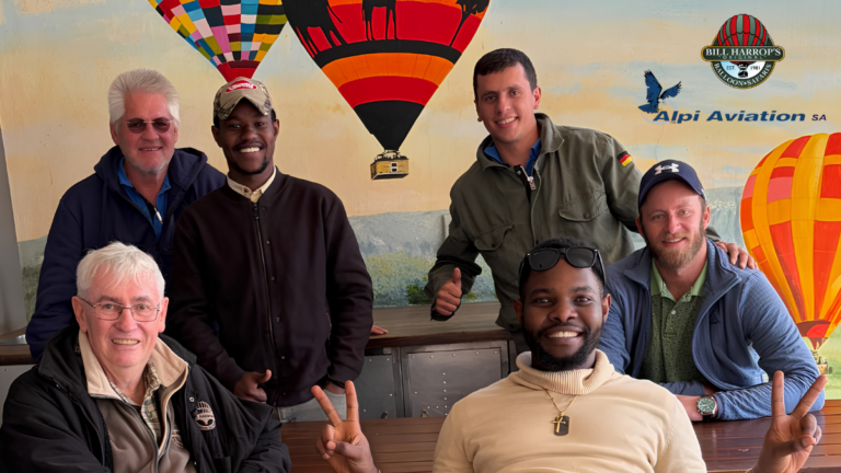 Student hot air balloon pilots and instructors participating in balloon training at Bill Harrop's Original Balloon Safaris.