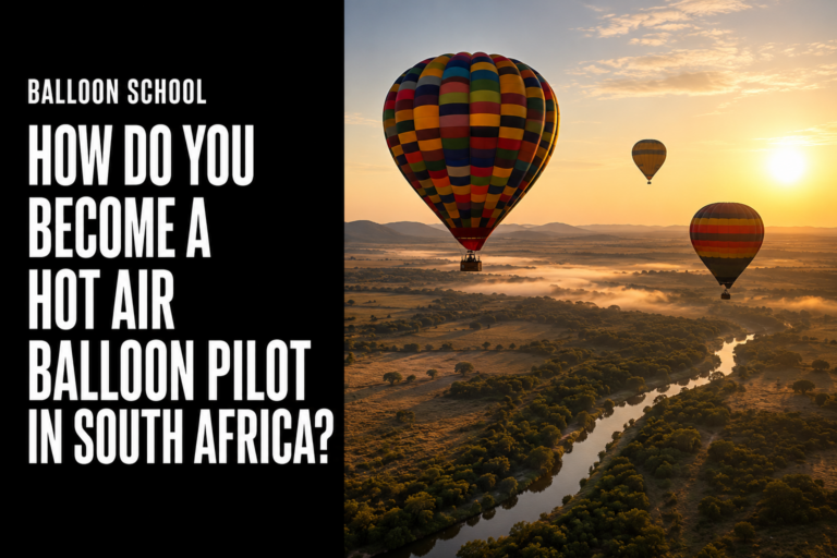 Hot air balloons over the Magalies River Valley illustrating how to become a hot air balloon pilot in South Africa