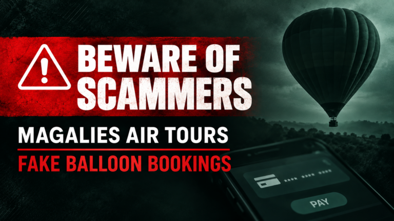 Magalies Air Tours scam warning about fake hot air balloon bookings